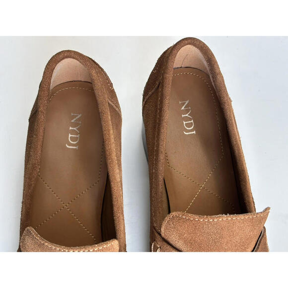 NYDJ Anella Heeled Loafers Women's 8M Cognac Brown Suede Slip On Shoes - Picture 7 of 16